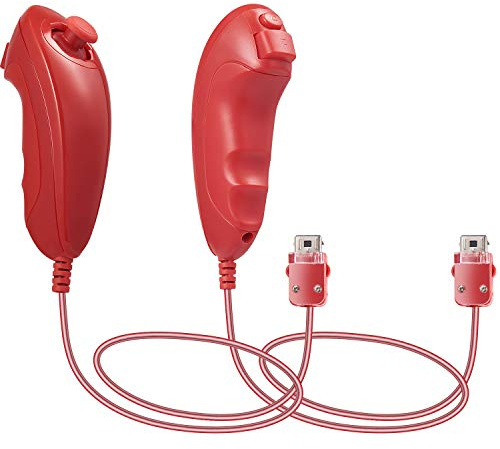 2 Pack Nunchuck Controller per Wii Remote Controllers, kiwitatá Nunchuck Giochi Joystick Gamepad per Wii Wii U Motion System Console Rosso