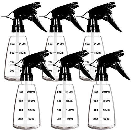 Youngever 6 Stück 250ml Klarleere Kunststoff-Sprühflaschen, Mehrweg Sprühflaschen für Haar- und Reinigungslösungen