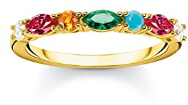 Thomas Sabo Ring, Größe 52, Glam & Soul, 925 Sterlingsilber, mit bunten Schmucksteinen besetzt, vergoldet,