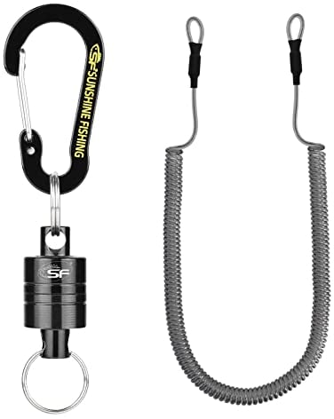 SF Net Release Magnetischer Release Clip Fischen Kescherhalter Fliegenfischen Kescher Magnetschnalle Karabinerhacken mit Elastischem Seil Kabel - Schwarz