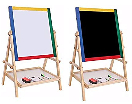SASONS® Double Sided Kids 2 in 1 Quality Wooden Art Easel Adjustable Flip-Over Drawing Writing Board Whiteboard Blackboard Chalkboard for Children Fun Play Educational Activity Learning [65cm]