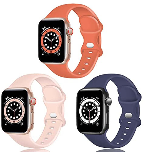TopPerfekt Correa de silicona compatible con Apple Watch Correa de 38 40 42 44 mm, correas de repuesto de silicona para iWatch Series 6 5 4 3 2 1 SE (42/44mm-M/L, Coral/Azul Gris/Arena Rosa)