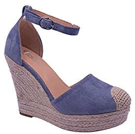 Generico Still Scarpe Donna Zeppa con Cinturino alla Caviglia Tacco Alto Scamosciato Corda