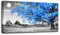 hyidecorart Tableau Decoration Murale Salon Moderne Grand, 1 Pièce Tableaux Arbre De Vie Bleu, Vintage Nature Paysage Impression Sur Toile, Decoration Murale Chambre Salle De Bain Cuisine Bureau