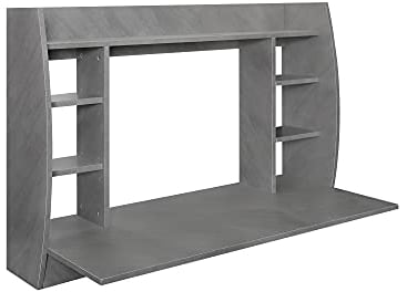 ML-Design Bureau Mural, Béton Gris, 110x75x48 cm, en Bois MDF Mélamine, avec Étagères et Plateau, Meuble de Travail Suspendu, Table Informatique d'Ordinateur PC, Robuste, Matériel de Montage Inclus