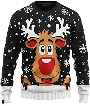 JAP Rudolf das Rentier Schwarz - Lustiger Hässlicher Weihnachtspullover Für Damen und Herren Ugly Christmas Sweater - 3-4Y