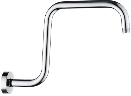 BRIGHT SHOWERS 13 Inch Shower Head Extension Arm with Flange S Shaped High Rise Extender, Long Stainless Steel Rainfall Shower Head Pipe Arm, Chrome