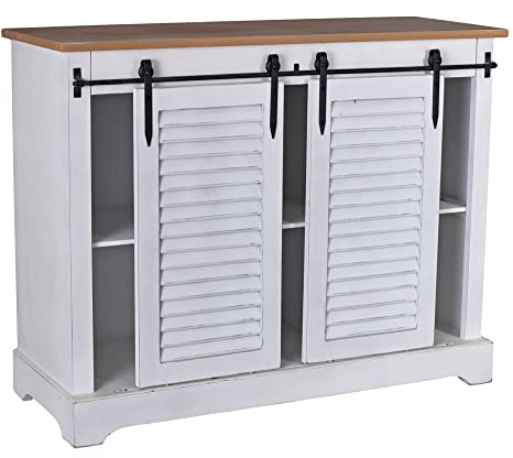 PALAZZO INT Villa Sylt Anrichte – Weißes Beach-House-Sideboard mit Lamellen-Schiebetüren & Metallbeschlägen, H80×B102×T38 cm – Nostalgische Küchen- & Flurkommode in Landhausoptik frf125