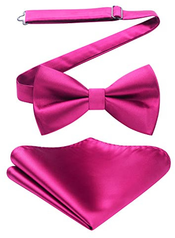 HISDERN Papillon per Uomo Fucsia Già Annodato Papillon Uomo e Fazzoletto Magenta Elegante da Formale Smoking Cena Feste