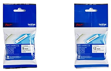 Brother M-K221 original M-Schriftband (PT-85, PT-75, PT-BB4, PT-55, PT-65, PT-80, PT-90 und PT-M95) schwarz auf weiß & MK231SBZ Nicht-laminiertes Schriftband auf Rolle 1,2 cm x 4 m, schwarz auf weiß