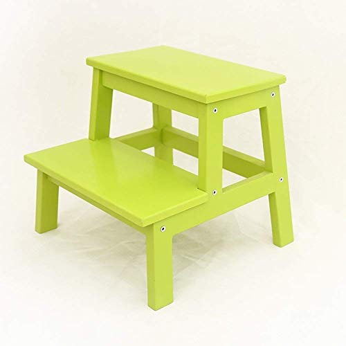LUNEZY Tritthocker Zweistufige Hockerbank, Tritthocker aus Holz für Kinder, Leiterstuhl für Kinder und Erwachsene, Zuhause und Büro, 16,5 x 13,8 x 13,8 Zoll (Color : Green)