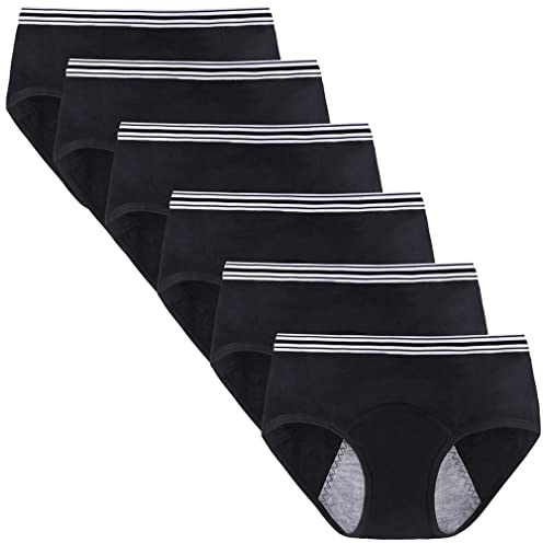 Anntry Teenager-Mädchen Baumwolle Unterwäsche Menstruationshose auslaufsicher Schlüpfer mittlere Taille solide Höschen für Teenager im Alter von 10–18 (6 Stück) (Muss mit Tampons verwenden)