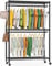 FTEYUET Kleiderständer auf Rollen, Kleiderstange, Schwerlast Kleiderständer Metall Garderobenständer Kleiderbügel Kleiderschrank mit 3 Kleiderstangen und Ablage, Haken (Schwarz, 45 D x 120 W x 205 H)