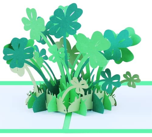 Pop-Up Karte Glücksklee, 3D Geburtstags-Karte, Viel Glück, Gute Besserung - Geschenkkarte für Neujahr, Gute Besserung, Geburtstag - Originelle Glückwunschkarte mit Überraschungseffekt