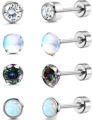 FIOROYAL 4 Paar G23 Titan Ohrringe für Damen Herren Mädchen Hypoallergen Ohrstecker Kristall Rund Geformter Acrylstein Ohrstecker Gesundheitsstecker Ohrringe kinder Medizinische Titan Ohrstecker