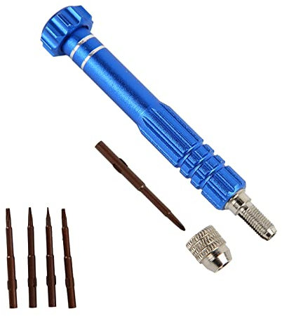 Präzisions Schraubendreher Set, Chrom Vanadium Stahl Schraubendrehergriff mit 5 Bits, T5, T6, Kreuz, Schlitz, Pentagramm für Brillen Sonnenbrillen Uhren Telefone Laptops Schmuck