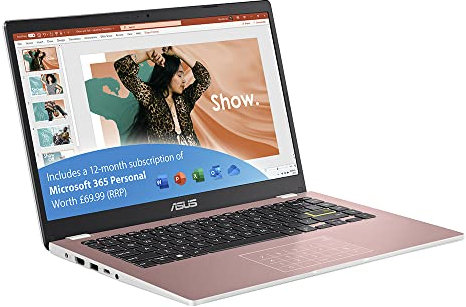 ASUS Vivobook 14 E410MA 14 Full HD Laptop (Intel Celeron N4020, 4GB RAM, 64GB eMMC, Windows 11 S Mode) Rose Pink (Renewed)