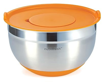 nutrifresh 4.5L Stainless Steel Mixing Bowl with Airtight Lid - Multi-Functional with 3 Attachable Graters - Highly Durable & Easy to Use