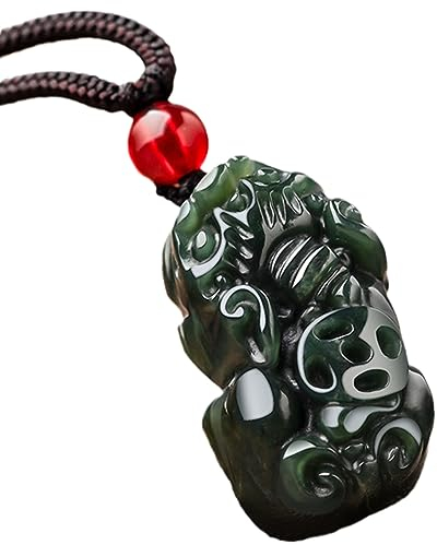 Topcrystal Jade Dragon Halskette für Damen Herren Feng Shui Reichtum Halskette Hetian Jade Amulett Pixiu Anhänger Halskette Grün Jade Talisman Verstellbare Halskette Vintage Naturstein Fortune