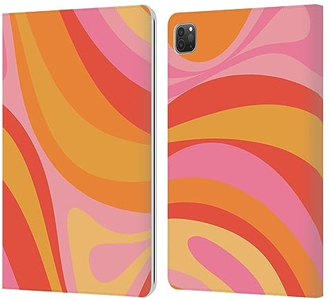 Head Case Designs Offizielle Kierkegaard Design Studio Rosa Orange Gelber Strudel Abstrakte Retro Muster Leder Brieftaschen Handyhülle Hülle Huelle kompatibel mit Apple iPad Pro 11 2020/2021 / 2022