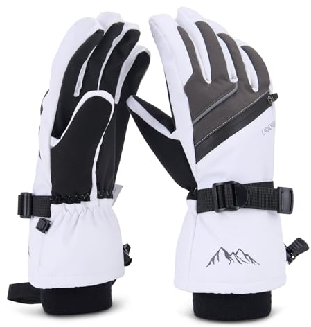 Caracaleap Skihandschuhe Männer Frauen Schnee Handschuhe Winddicht Winter Wasserdicht Weiß L
