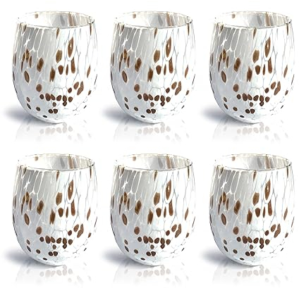 MAZZEGA ART & DESIGN - 6 Aventurin-Wassergläser aus mundgeblasenem und handgefertigtem Glas - Personalisierbar - Die Farben von Murano - Made in Italy (6 Weiß)
