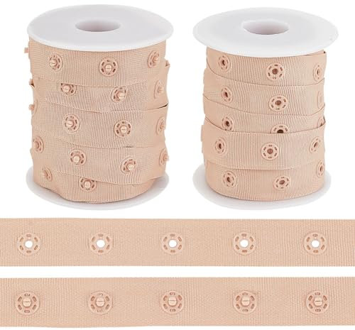 OLYCRAFT 9.1m 2 Rollen Braunes Näh Druckknopfband 18mm Breit Druckknopfband Braunes Polyester Knopfband Nähverschluss Kunststoff Druckknopf Bandbesatz Zum Nähen DIY Handwerk