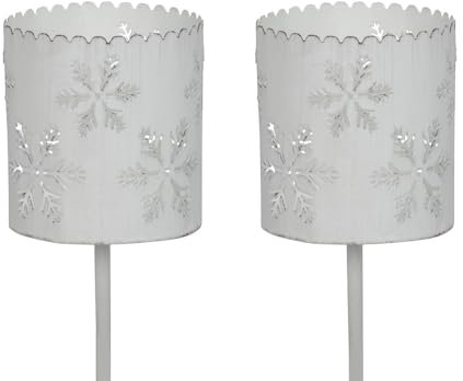 2tlg. Windlichtstecker Snowflakes weiß Shabby chic Metallwindlicht Schneeflocken