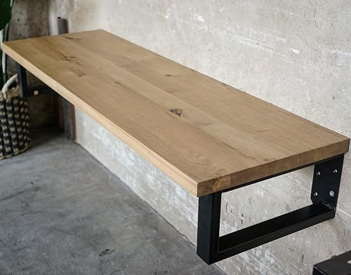 MyTimber® Waschtischplatte aus Eiche Massivholz | 4cm Starke Eichenbohlen | Ideal für Aufsatzwaschbecken | Baumkante oder gerade Kante (Gerade Kante - Gespachtelt & geölt, 160x50cm)