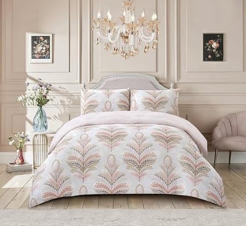 PRIME LINENS Duvet Cover Set 3 Pcs Polyester-Cotton Quilt Cover Bedding Set With 2 Pillow Cases Machine Washable Anti Allergic Duvet Sets (Jasmine Blush Pink, King)