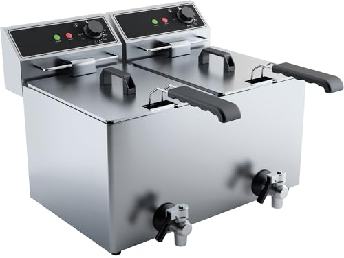 ZORRO Gastro Elektro-Doppel-Fritteuse 2x 8 Liter 2x 3000 Watt mit Ablasshahn herausnehmbares Becken und Heizelement