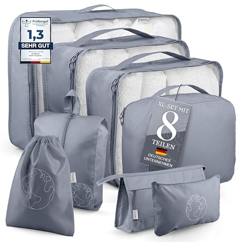 Koffer Organizer (8 Teiliges Set) Deluxe Edition extra leicht - Packing Cubes vielseitig einsetzbar für Koffer, Rucksack, Packwürfel, Reise Gadgets