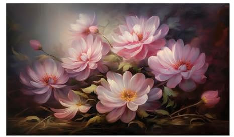 SHYAMIC Rosa Quadri Moderni Soggiorno Su Tela, Fiori Rosa Verde Quadri Camera da letto Decorazione della cucina Decorazione della stanza -30x40cm Non incorniciato