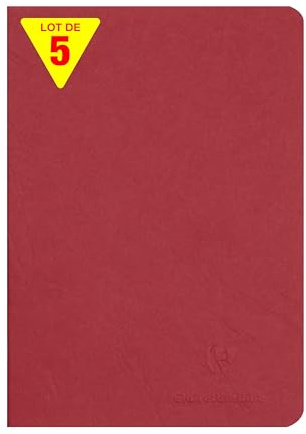 Clairefontaine 733102Cpack - Packung 5 Heft - Notizbuch geheftet, Age Bag, DIN A5 14,8x21 cm, 48 Blatt, blanko, 90g, Rot, 1 Pack