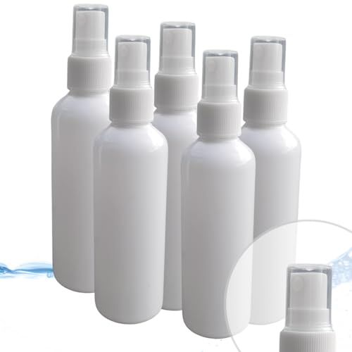 SOLUTIONAR 5er Set Sprühflasche in weiß [JE 100 ML INKL DECKEL] für vielseitige Anwendungen im Haushalt und Garten Pumpsprühflasche mit Zerstäuber Funktion für Parfüm Reinigung Auto Pflanzen Haare