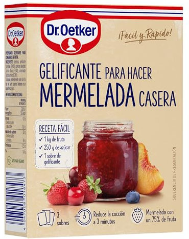 DR. OETKER - Gelificante para Mermelada Casera 3 Sobres x 20 g, Total 60 g, Reducción de Tiempo de Cocción a 3 min, Conserva Vitaminas y Color de la Fruta, Apto para Vegano, Mermelada con 75% de Fruta