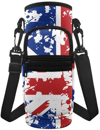 Nopersonality The Union Jack Water Bottle Bag Sling Case Water Bottle Holder Sports Water Bottle Accessories Adjustable Straps Bottle Protector Sleeve Case for Men Women