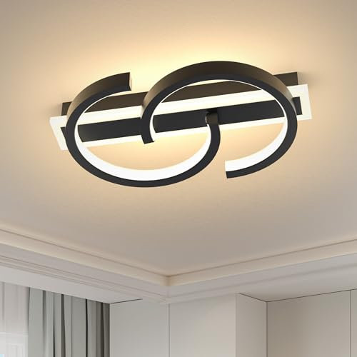 LUOLONG LED Deckenleuchte 30cm Schwarz Deckenlampe 25W 3000K Wohnzimmerlampe Rund Deckenleuchte Schlafzimmerlampe 2 Ringe Deckenlampen Arbeitzimmer Büro Modern Led Deckenbeleuchtung Warmes Licht