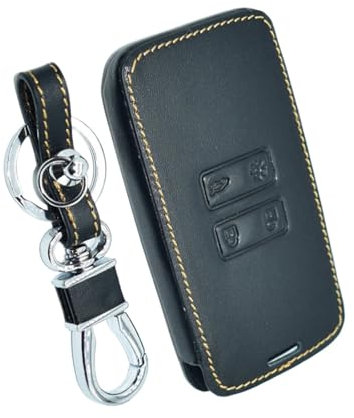 OTMIK Leder Auto Smart Key Protector Case Cover Schlüsseltasche Schlüsselbund für Renault Captur Koleos Kadjar Arkana Megane Dacia Duster Sandero Key Shell Zubehör (Schwarz-Braun Linie)