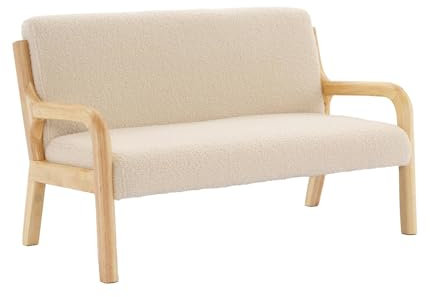 sweeek - Banquette scandinave Enfant en Bois et Tissu Bouclette Beige 2 Places