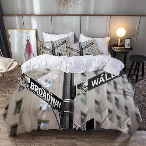 CLZZC Bettwäsche-Sets,Nahaufnahme eines Wall-Street-Schildes in der Wall Street in Manhattan, USA,Bettbezug 200 x 200 cm mit 50x80 Kissenbezug,Bettwäsche Set Mikrofaser mit Reißverschluss