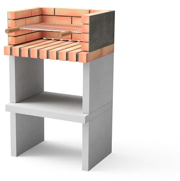 MAESTRO FERRETERO MOVELAR - Barbacoa de Obra Prefabricada de Leña y Carbón Modelo Niza/Zon Short Plus (Gris, Naranja - 62 x 46 x 107 cm) Ref: M00045 - Cocina de Exterior Compacta para Jardín o Patio