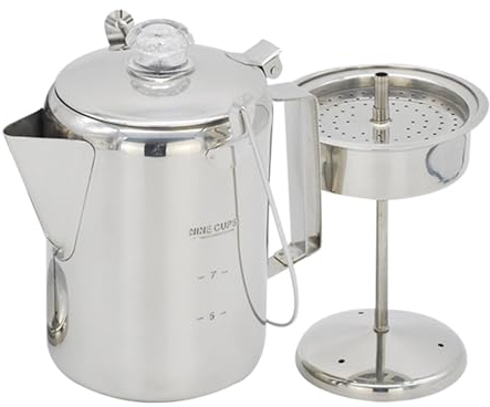 Tuxxjzm Lagerfeuer Kaffeekanne - Edelstahl Kaffee Perkolator - 9 Tassen Herd Perkolatoren, Gruppenfreundlicher Camping Perkolator für Camping