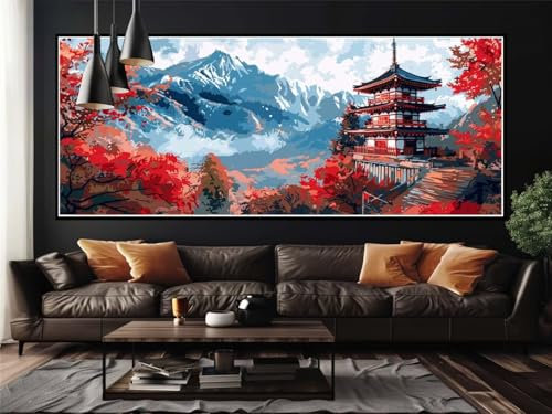 Peinture Numero Adulte Paysage, Japon Peinture par Numero Adulte Grand Format 100 X 50 cm, DIY Kits de Peinture au Numéro Pigment Acrylique Paint by Numbers Pour Maison Décor Cadeau (Sans Cadre)-YH934