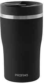 Profino Barista Thermo To Go Becher 0,25 L | Schwarz | Auslaufsicher dank Doppellock-System | BPA-frei | Spülmaschinengeeignet | Edelstahl Thermobecher Kaffee to go hält 2h warm & 4h kalt