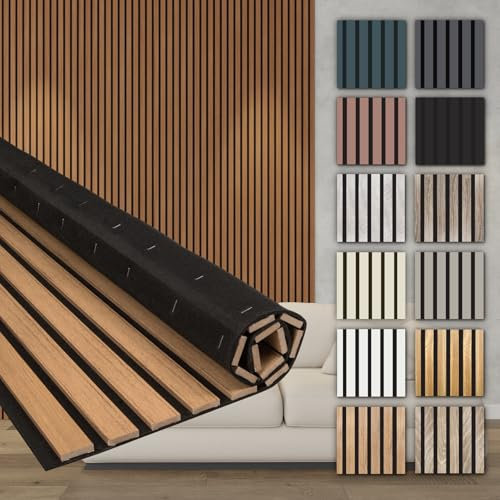 HEXIM Akustikpaneele Holz 278x60cm - Holzpaneele Wand Lamellenwand flexibel MDF Wandpaneele TV Wandverkleidung Holzwand Deko Holzoptik (2 Paneele / 3,34 m² Teak - AP09)