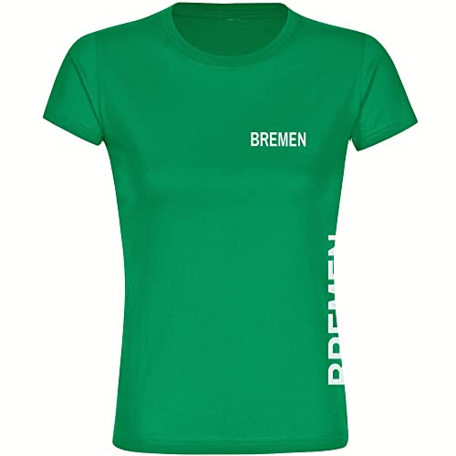 multifanshop Damen T-Shirt - Bremen - Brust & Seite - Druck weiß - Frauen Größe S grün