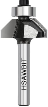 hsawbit Self Guided Chamfer Router Cutter Bit, 1/4 Inch Shank, 12.7mm Bevel Length and 9mm Cutting Height, 45 Degree V Groove Two Flute Tungsten Carbide Tipped
