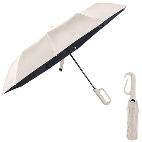 Ring Buckle Umbrella,Compact Folding Travel Umbrella for Rain & Sun, Automatic Open Close,10 Ribs, Portable Umbrellas for Men and Women (Beige, 27)