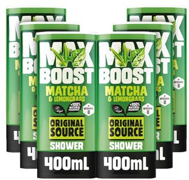 Original Source MAX BOOST Matcha & Lemongrass Shower Gel with 100% Natural Fragrance, Vegan Shower Gel, Paraben Free Body Shower Wash, Multipack of 6 x 400ml